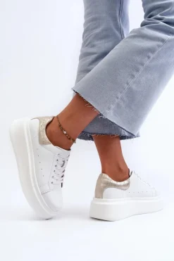 Clearance Damskie buty S.Barski Sneakersy Damskie Na Platformie D&A LR568 Białe