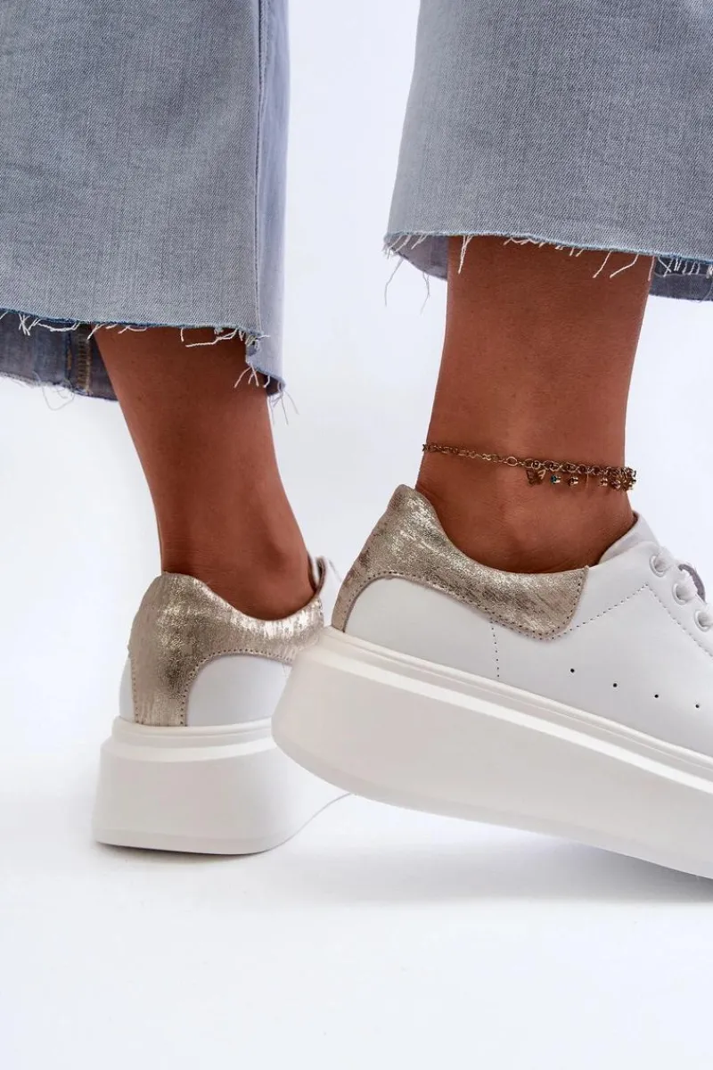 Clearance Damskie buty S.Barski Sneakersy Damskie Na Platformie D&A LR568 Białe