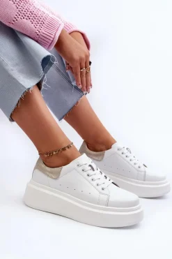 Clearance Damskie buty S.Barski Sneakersy Damskie Na Platformie D&A LR568 Białe