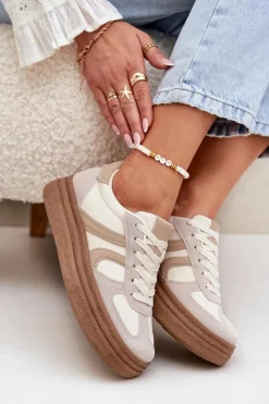 Buty Sportowe Na Platformie|Sneakersy Damskie></noscript>Boto Sneakersy Damskie Na Platformie Ciemnobeżowe Lesida