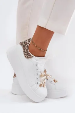 Clearance Sneakersy Damskie Na Platformie Z Przypinkami Białe Panterka Ocerdia Damskie Buty Sportowe Na Platformie|Sneakersy Damskie