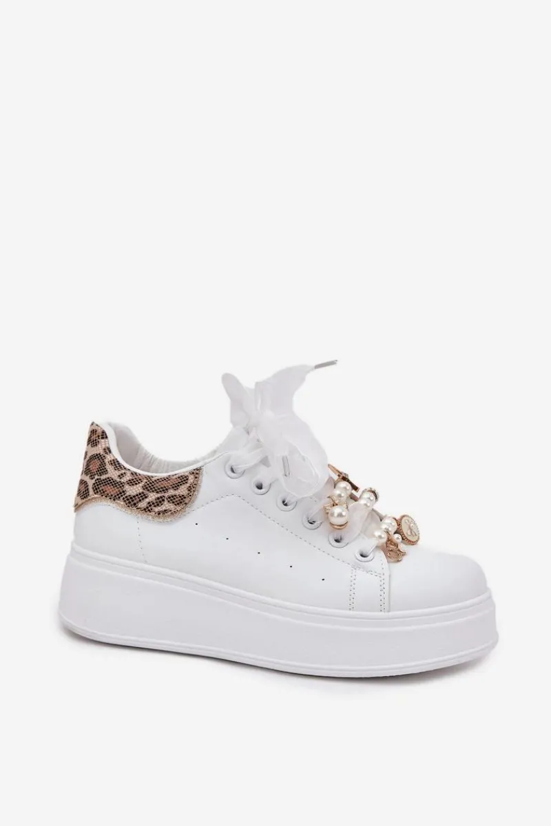 Clearance Sneakersy Damskie Na Platformie Z Przypinkami Białe Panterka Ocerdia Damskie Buty Sportowe Na Platformie|Sneakersy Damskie