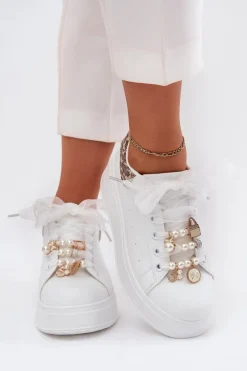 Clearance Sneakersy Damskie Na Platformie Z Przypinkami Białe Panterka Ocerdia Damskie Buty Sportowe Na Platformie|Sneakersy Damskie