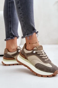 New Buty damskie Vinceza Sneakersy Damskie Na Platformie Ze Skóry Naturalnej Vinceza 41465 Beżowe