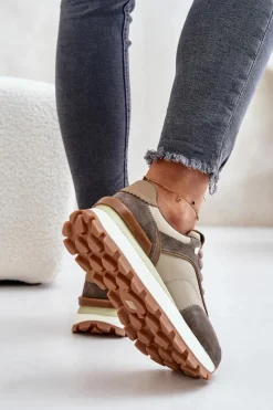 New Buty damskie Vinceza Sneakersy Damskie Na Platformie Ze Skóry Naturalnej Vinceza 41465 Beżowe