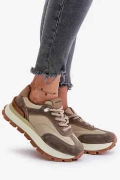 New Buty damskie Vinceza Sneakersy Damskie Na Platformie Ze Skóry Naturalnej Vinceza 41465 Beżowe