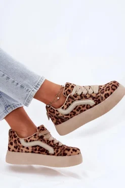 Buty Sportowe Na Platformie|Sneakersy Damskie>Boto Sneakersy Damskie Na Platformie Panterka Tellnira Beżowy