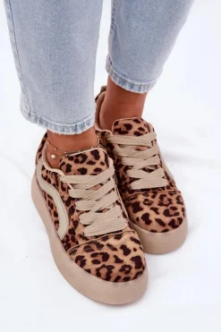 Buty Sportowe Na Platformie|Sneakersy Damskie></noscript>Boto Sneakersy Damskie Na Platformie Panterka Tellnira Beżowy