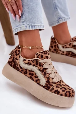 Buty Sportowe Na Platformie|Sneakersy Damskie></noscript>Boto Sneakersy Damskie Na Platformie Panterka Tellnira Beżowy