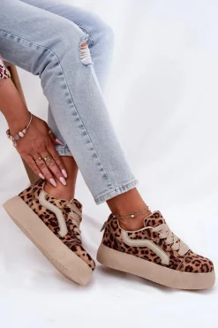 Buty Sportowe Na Platformie|Sneakersy Damskie></noscript>Boto Sneakersy Damskie Na Platformie Panterka Tellnira Beżowy