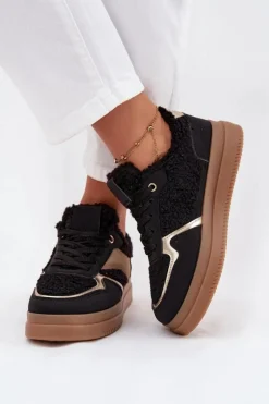 Best Boto Sneakersy Damskie Na Platformie Z Futerkiem Typu Baranek Czarne Frelina