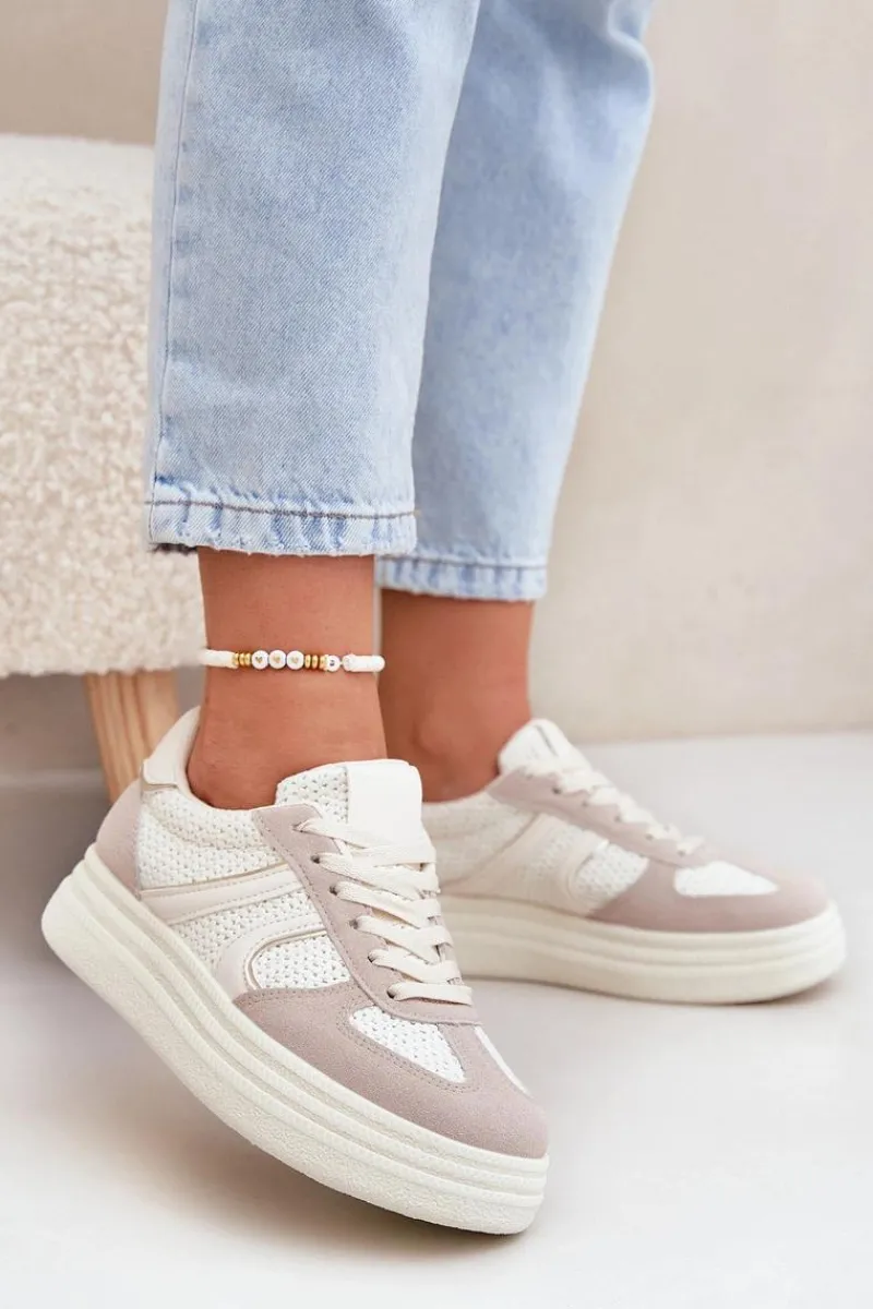 New Sneakersy Damskie Na Platformie Beżowe Lesida Damskie Buty Sportowe Na Platformie|Sneakersy Damskie