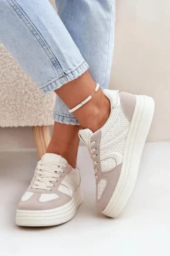 New Sneakersy Damskie Na Platformie Beżowe Lesida Damskie Buty Sportowe Na Platformie|Sneakersy Damskie