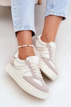 New Sneakersy Damskie Na Platformie Beżowe Lesida Damskie Buty Sportowe Na Platformie|Sneakersy Damskie