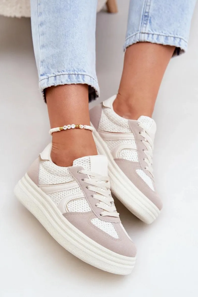New Sneakersy Damskie Na Platformie Beżowe Lesida Damskie Buty Sportowe Na Platformie|Sneakersy Damskie