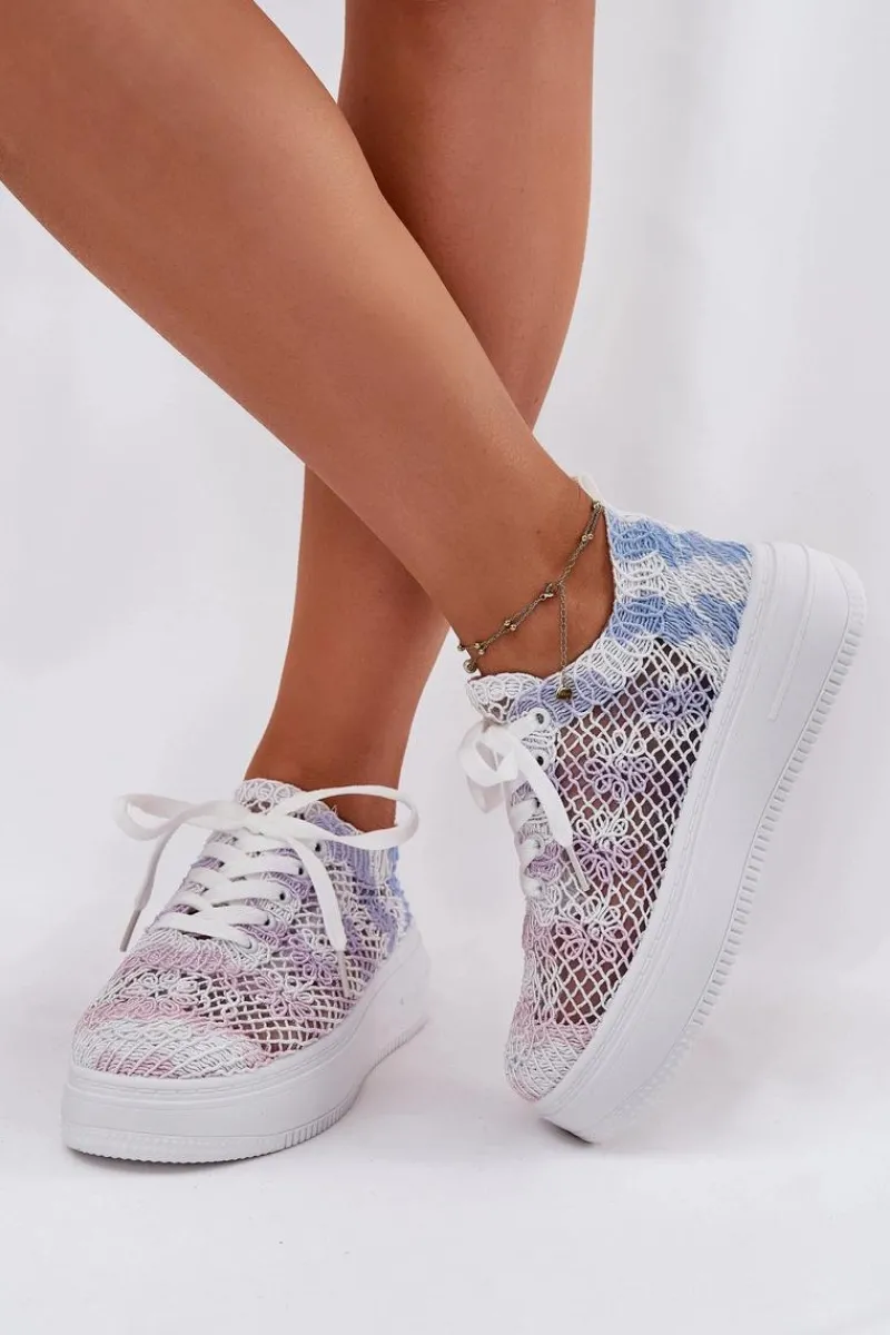 Sale Boto Sneakersy Damskie Na Platformie Z Szydełkową Cholewką Multikolor Mirietto Wielokolorowy