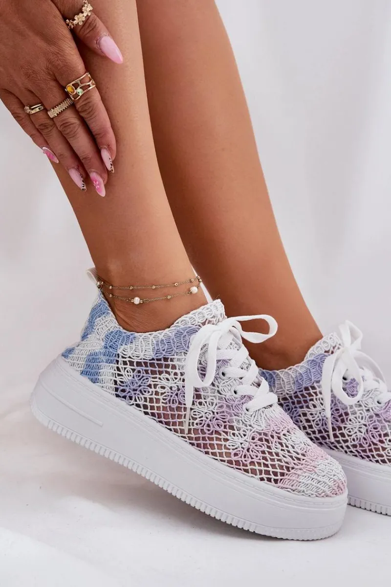 Sale Boto Sneakersy Damskie Na Platformie Z Szydełkową Cholewką Multikolor Mirietto Wielokolorowy