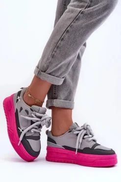 Buty Sportowe Na Platformie|Sneakersy Damskie>Boto Sneakersy Damskie Na Platformie Szare Finos
