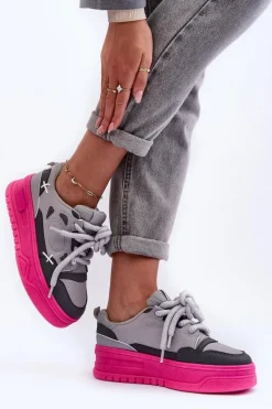 Buty Sportowe Na Platformie|Sneakersy Damskie></noscript>Boto Sneakersy Damskie Na Platformie Szare Finos