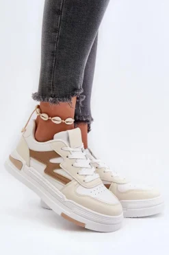 Outlet Boto Sneakersy Damskie Na Platformie Z Eko Skóry Beżowe Lynnette Beżowy