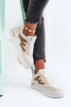 Outlet Boto Sneakersy Damskie Na Platformie Z Eko Skóry Beżowe Lynnette Beżowy