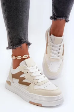 Outlet Boto Sneakersy Damskie Na Platformie Z Eko Skóry Beżowe Lynnette Beżowy