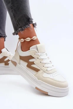 Outlet Boto Sneakersy Damskie Na Platformie Z Eko Skóry Beżowe Lynnette Beżowy