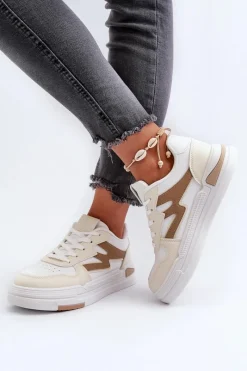 Outlet Boto Sneakersy Damskie Na Platformie Z Eko Skóry Beżowe Lynnette Beżowy