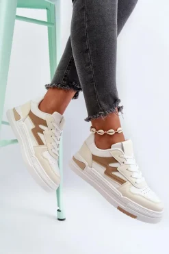 Outlet Boto Sneakersy Damskie Na Platformie Z Eko Skóry Beżowe Lynnette Beżowy