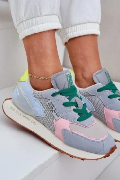 New Big Star Shoes Sneakersy Damskie Na Platformie Memory Foam System Big Star NN274682 Niebieskie