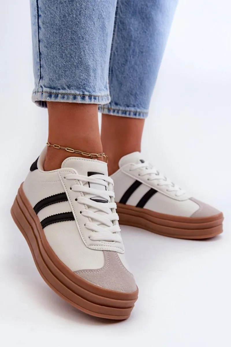 Sneakersy Damskie Na Platformie Białe Egelia Damskie Buty Sportowe Na Platformie|Sneakersy Damskie