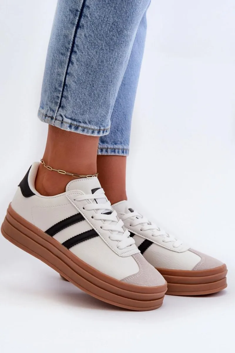 Sneakersy Damskie Na Platformie Białe Egelia Damskie Buty Sportowe Na Platformie|Sneakersy Damskie