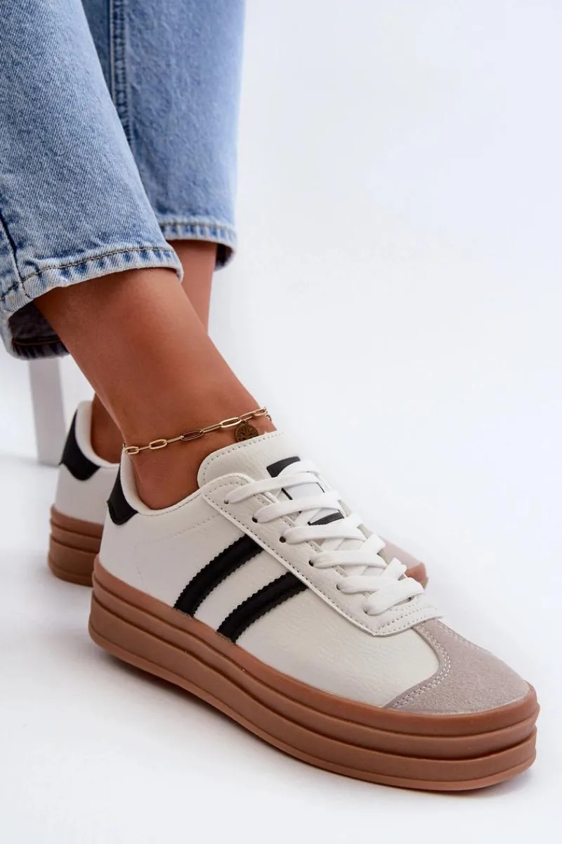 Sneakersy Damskie Na Platformie Białe Egelia Damskie Buty Sportowe Na Platformie|Sneakersy Damskie