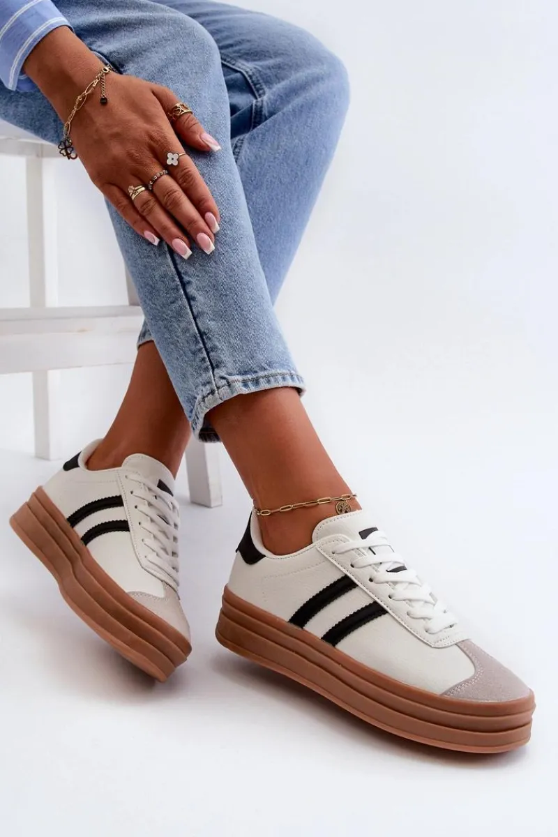 Sneakersy Damskie Na Platformie Białe Egelia Damskie Buty Sportowe Na Platformie|Sneakersy Damskie