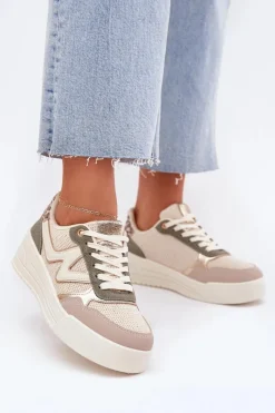 Sneakersy Damskie>Boto Sneakersy Damskie Na Platformie Panterka Beżowe Kelsia