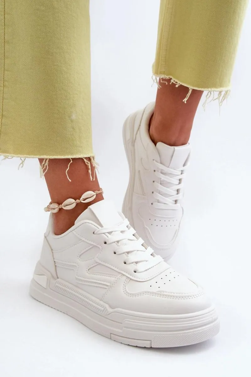 Sale Sneakersy Damskie Na Platformie Z Eko Skóry Białe Lynnette Damskie Buty Sportowe Na Platformie|Sneakersy Damskie