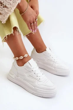 Sale Sneakersy Damskie Na Platformie Z Eko Skóry Białe Lynnette Damskie Buty Sportowe Na Platformie|Sneakersy Damskie