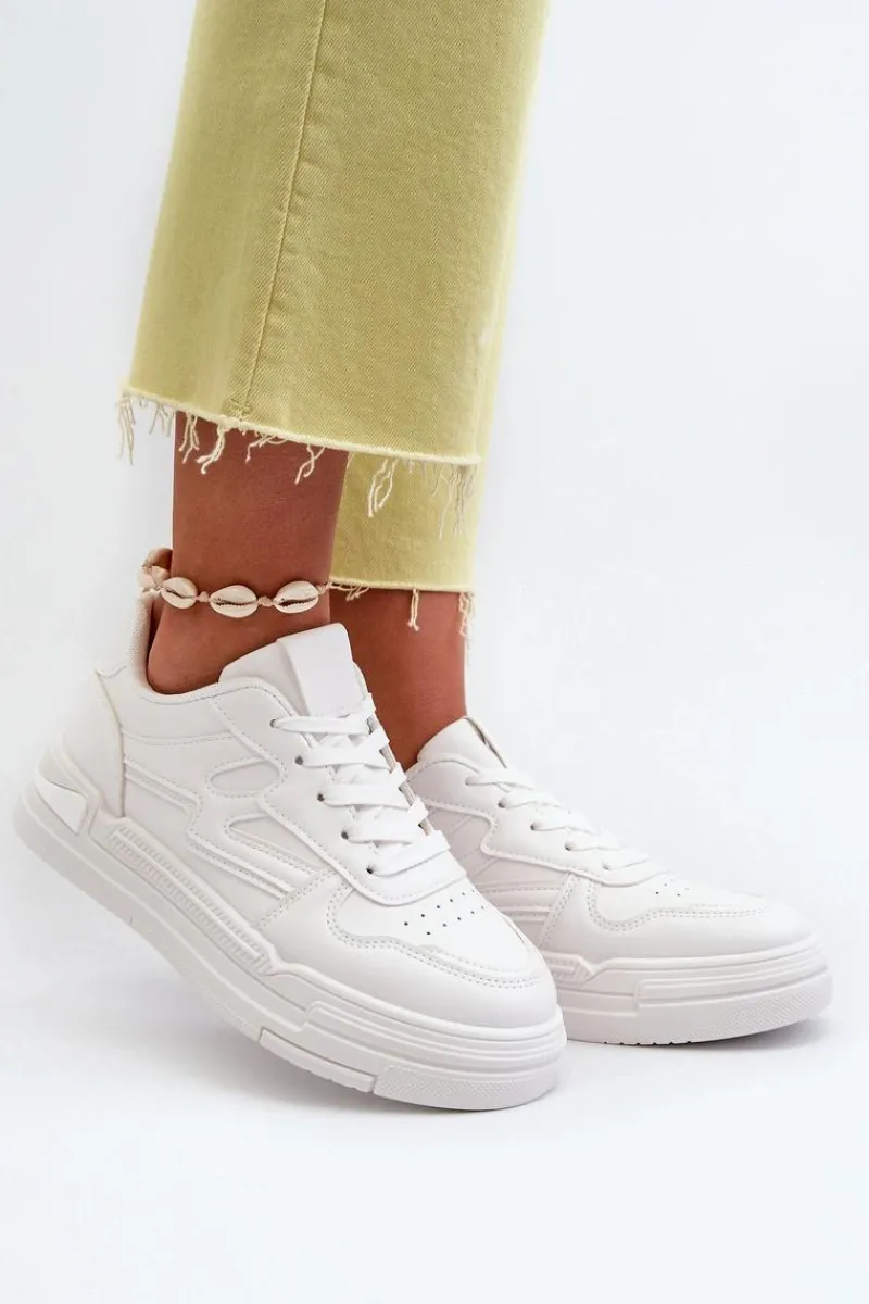 Sale Sneakersy Damskie Na Platformie Z Eko Skóry Białe Lynnette Damskie Buty Sportowe Na Platformie|Sneakersy Damskie