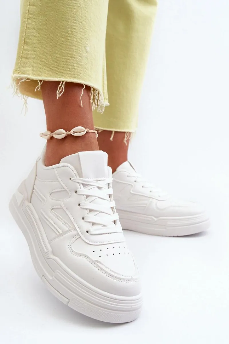 Sale Sneakersy Damskie Na Platformie Z Eko Skóry Białe Lynnette Damskie Buty Sportowe Na Platformie|Sneakersy Damskie