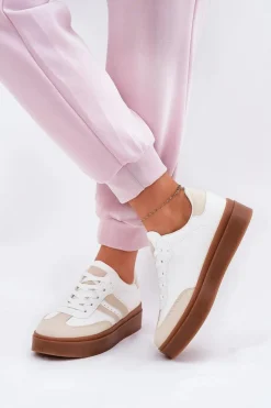 Sneakersy Damskie>Evento Sneakersy Damskie Na Platformie Z Eko Skóry Beżowo-Białe Ediriella