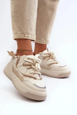 Sale Sneakersy Damskie Na Platformie Beżowe Moariella Damskie Sneakersy Damskie