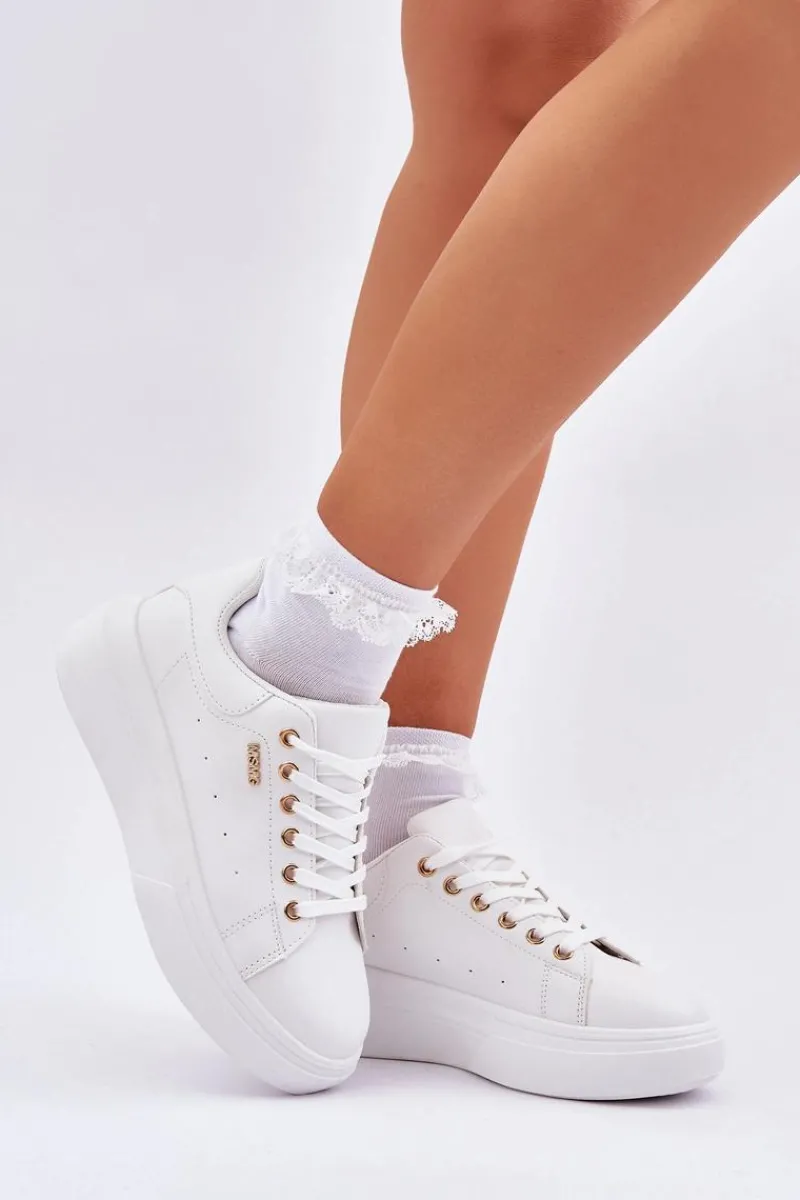 Hot Sneakersy Damskie Na Platformie Eko Skóra Białe Lelandine Damskie Buty Sportowe Na Platformie|Sneakersy Damskie