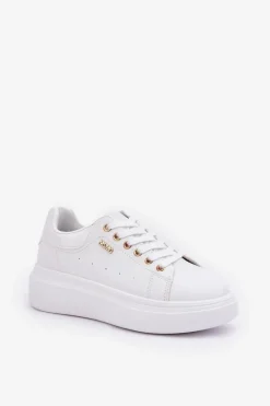 Hot Sneakersy Damskie Na Platformie Eko Skóra Białe Lelandine Damskie Buty Sportowe Na Platformie|Sneakersy Damskie