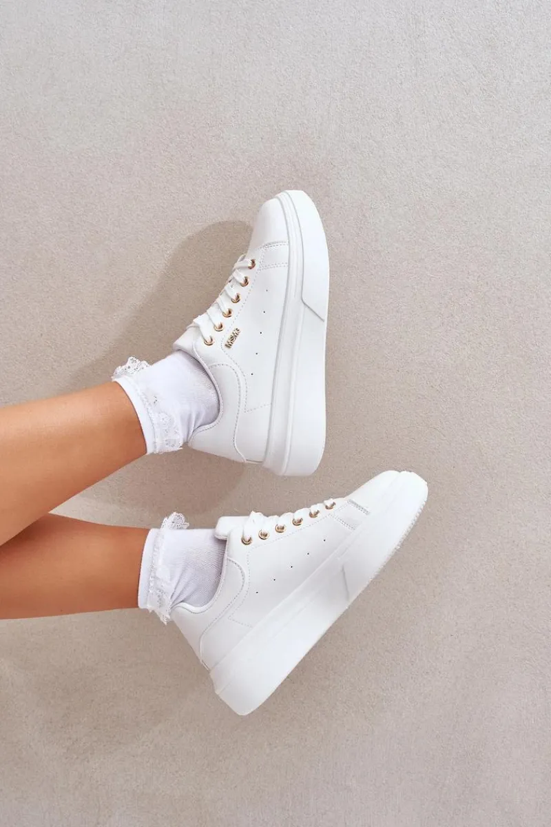Hot Sneakersy Damskie Na Platformie Eko Skóra Białe Lelandine Damskie Buty Sportowe Na Platformie|Sneakersy Damskie