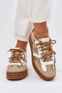 Hot Sneakersy Damskie Na Platformie Z Podwójnym Sznurowaniem Panterka Złote Niteria Damskie Sneakersy Damskie