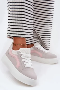 New Boto Sneakersy Damskie Na Platformie Szare Tellnira Szary