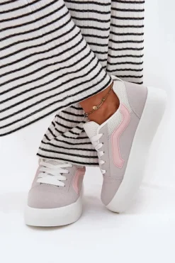 New Boto Sneakersy Damskie Na Platformie Szare Tellnira Szary