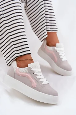 New Boto Sneakersy Damskie Na Platformie Szare Tellnira Szary