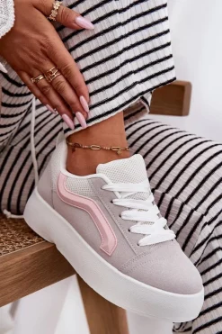New Boto Sneakersy Damskie Na Platformie Szare Tellnira Szary