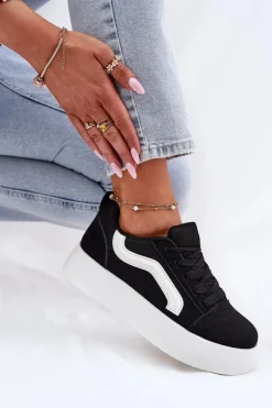 Buty Sportowe Na Platformie|Sneakersy Damskie></noscript>Boto Sneakersy Damskie Na Platformie Czarne Tellnira Czarny